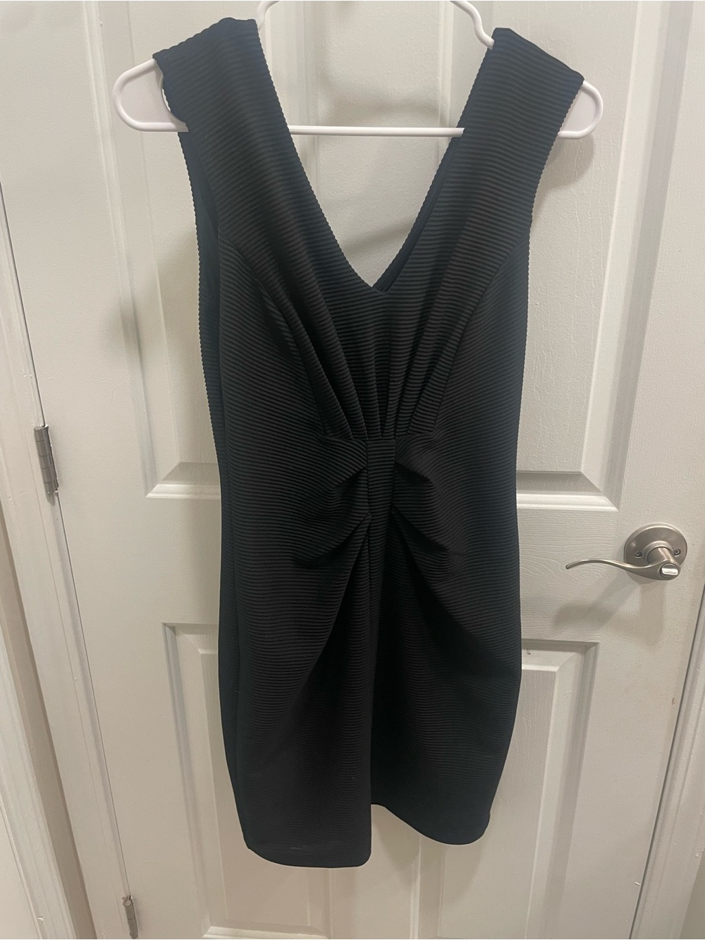 Express Black V-Neck Textured Twist-Front Mini Dress